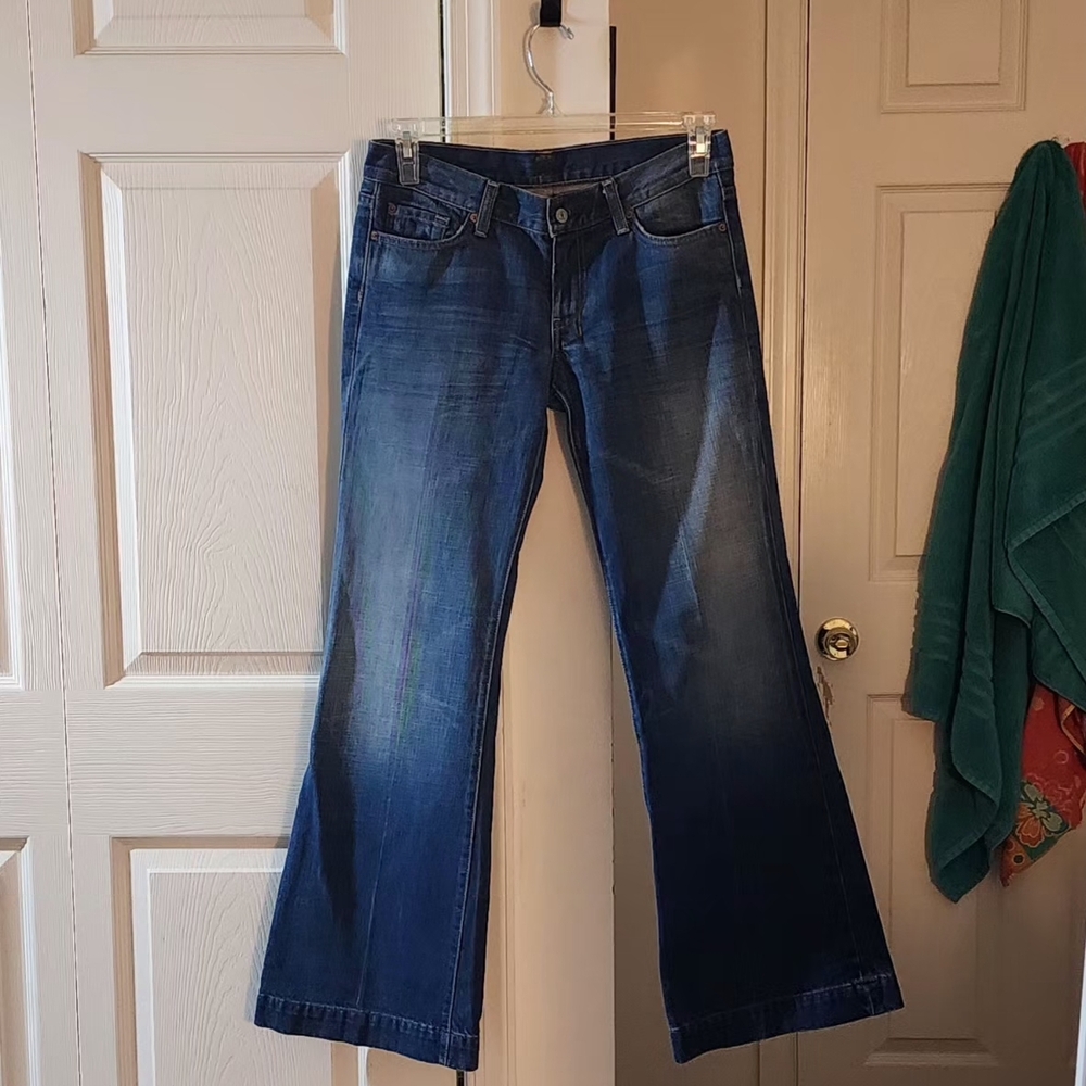 7 For All Mankind Dark Blue Flare Jeans - Picture 1 of 8